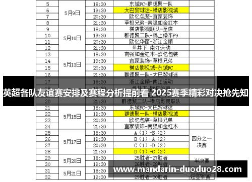 英超各队友谊赛安排及赛程分析提前看 2025赛季精彩对决抢先知