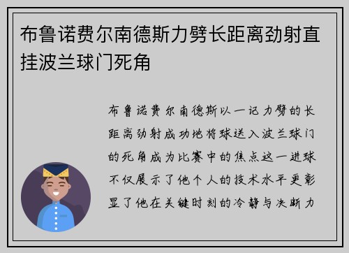 布鲁诺费尔南德斯力劈长距离劲射直挂波兰球门死角 布鲁诺费尔南德斯力劈长距离劲射直挂波兰球门死角